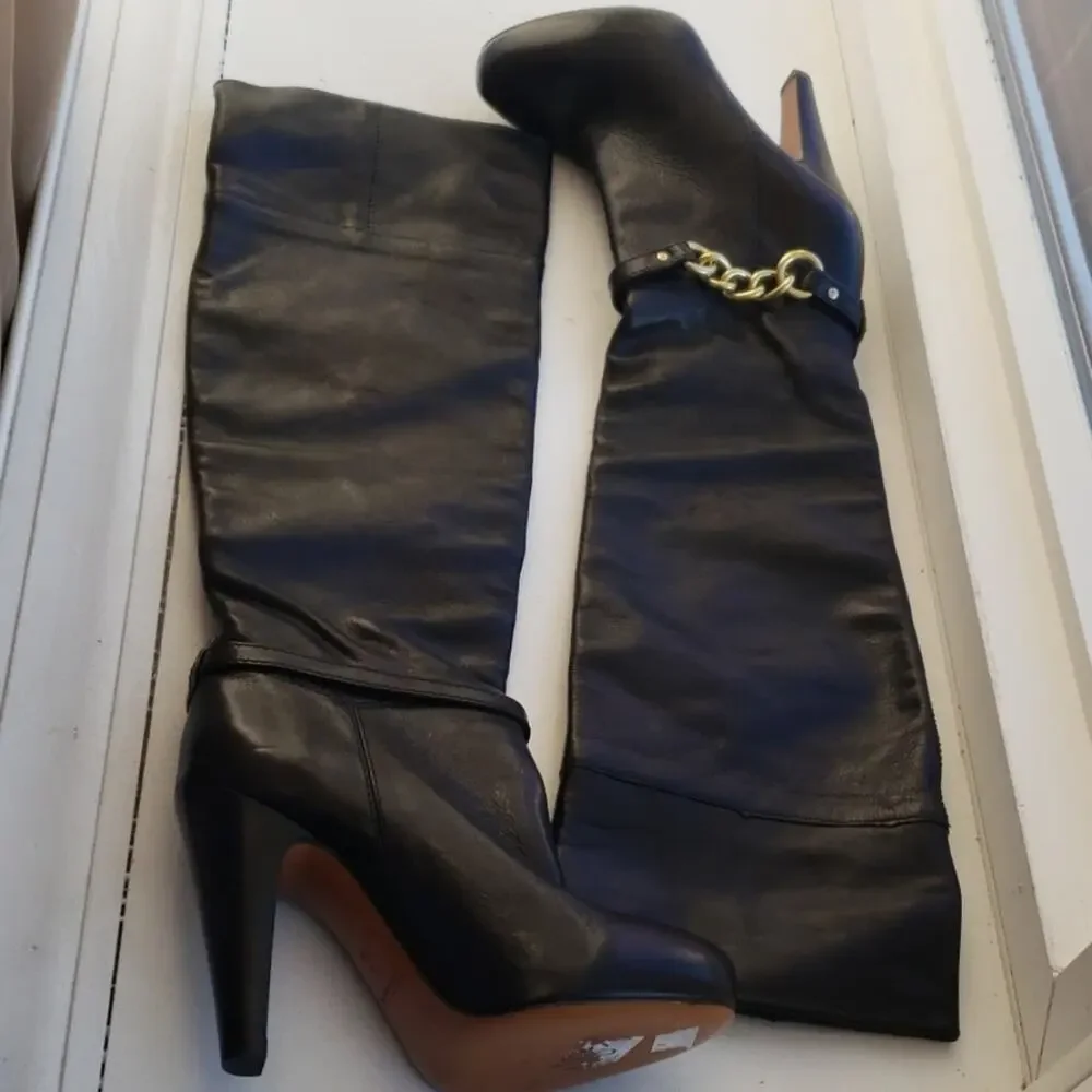 Coach Aida black over the knee leather boots size 6